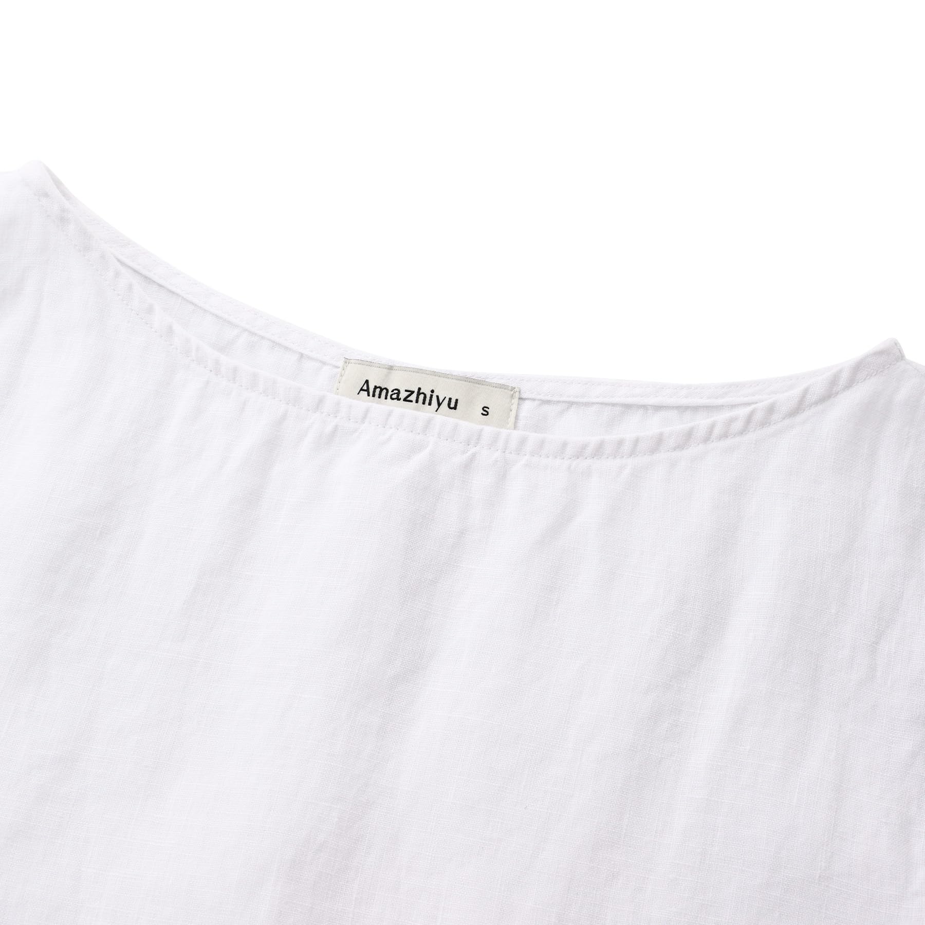 Amazhiyu Abito in lino, da donna, senza maniche, in lino, per il tempo libero, mini abito estivo corto, linea ad A, girocollo, da spiaggia, per il tempo libero
