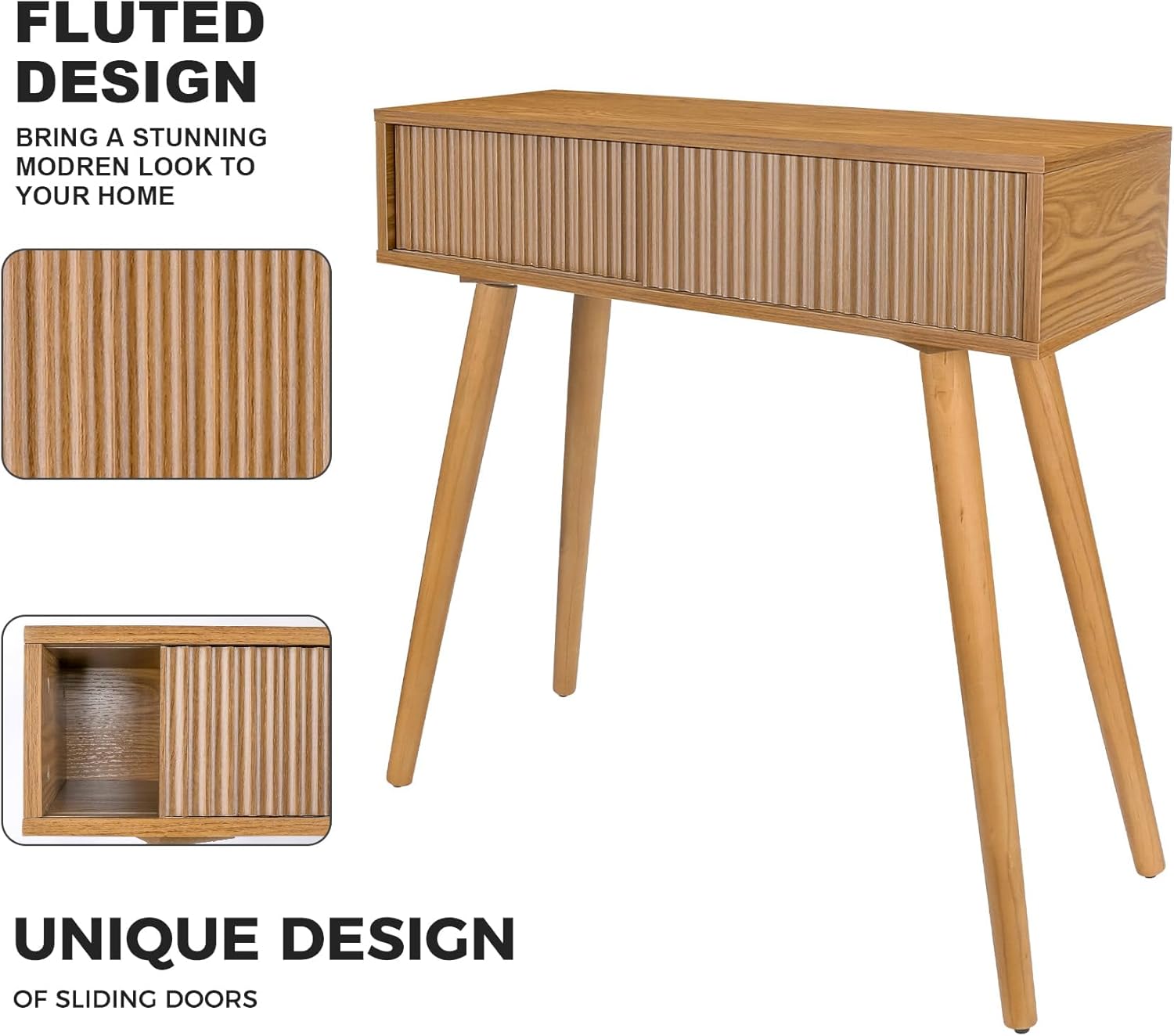 Console Table, Small Console Tables for Entryway，31" Vanity Desk Fluted Dresser Side Table, Brown Entry Table Narrow Console Table Modern Hallway Table Modern Sofa Table for Living Room