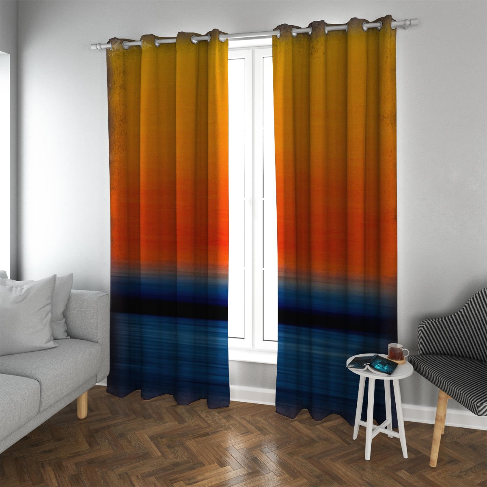 Orange und blau gestreifte Vorhänge Mark Rothko Ästhetische Verdunkelungsvorhänge für Schlafzimmer Wohnzimmer Küche verdunkelnde Ösenvorhänge 2 Bahnen 2xW132xL160cm