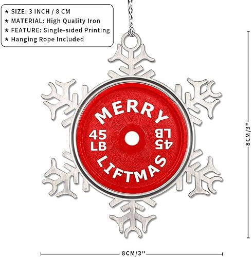 Vista 84 de Plato de pesas con barra para amantes del fitness, adornos de Navidad 2022, adornos de copo de nieve, decoraciones de Navidad para árbol, novedad