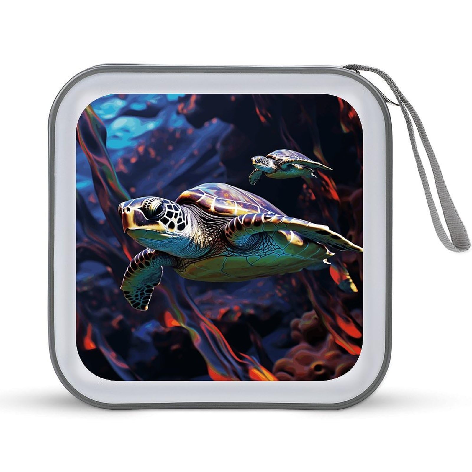 VstaDank A Colorful Tropical Sea Turtle CD Case with Hand Strap Lightweight DVD Wallet Holder 40 Capacity CD/DVD Case Wallet Protective CD Wallet CD/DVD Portable Storage Binder for Car Home Office