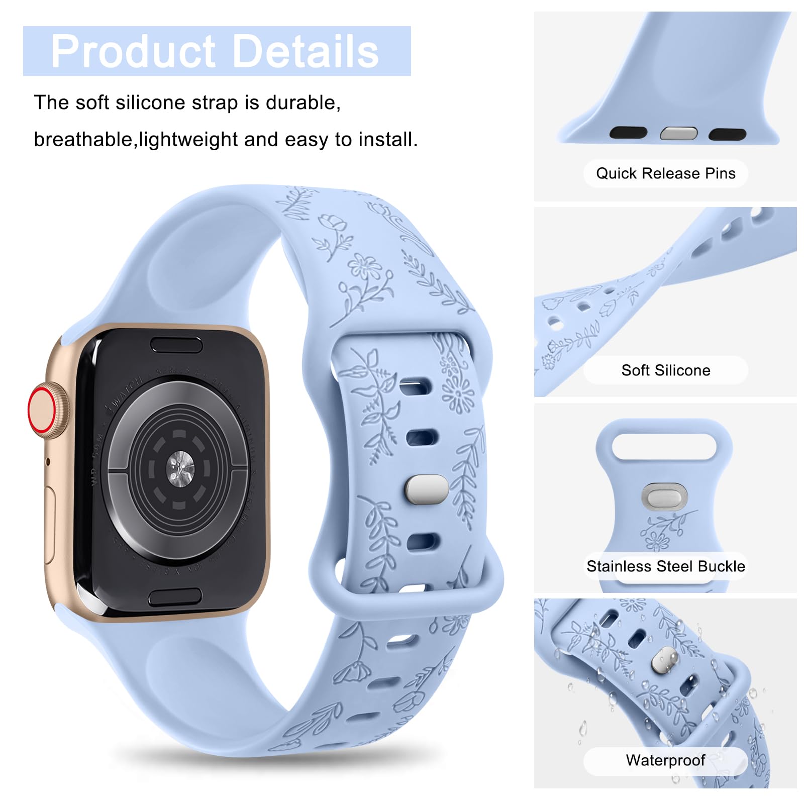 Flower Engraved Strap for Apple Watch Strap 42mm 44mm 45mm 46mm 49mm - Image 3