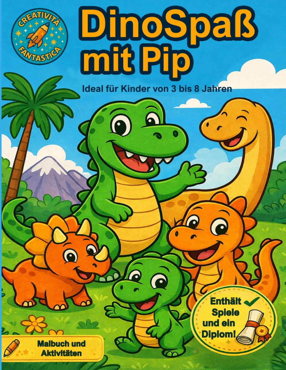 DinoSpaß mit Pip: Malbuch für Kinder von 3–8 Jahren mit Dinosauriern, Spielen, Aktivitäten und einem tollen Diplom