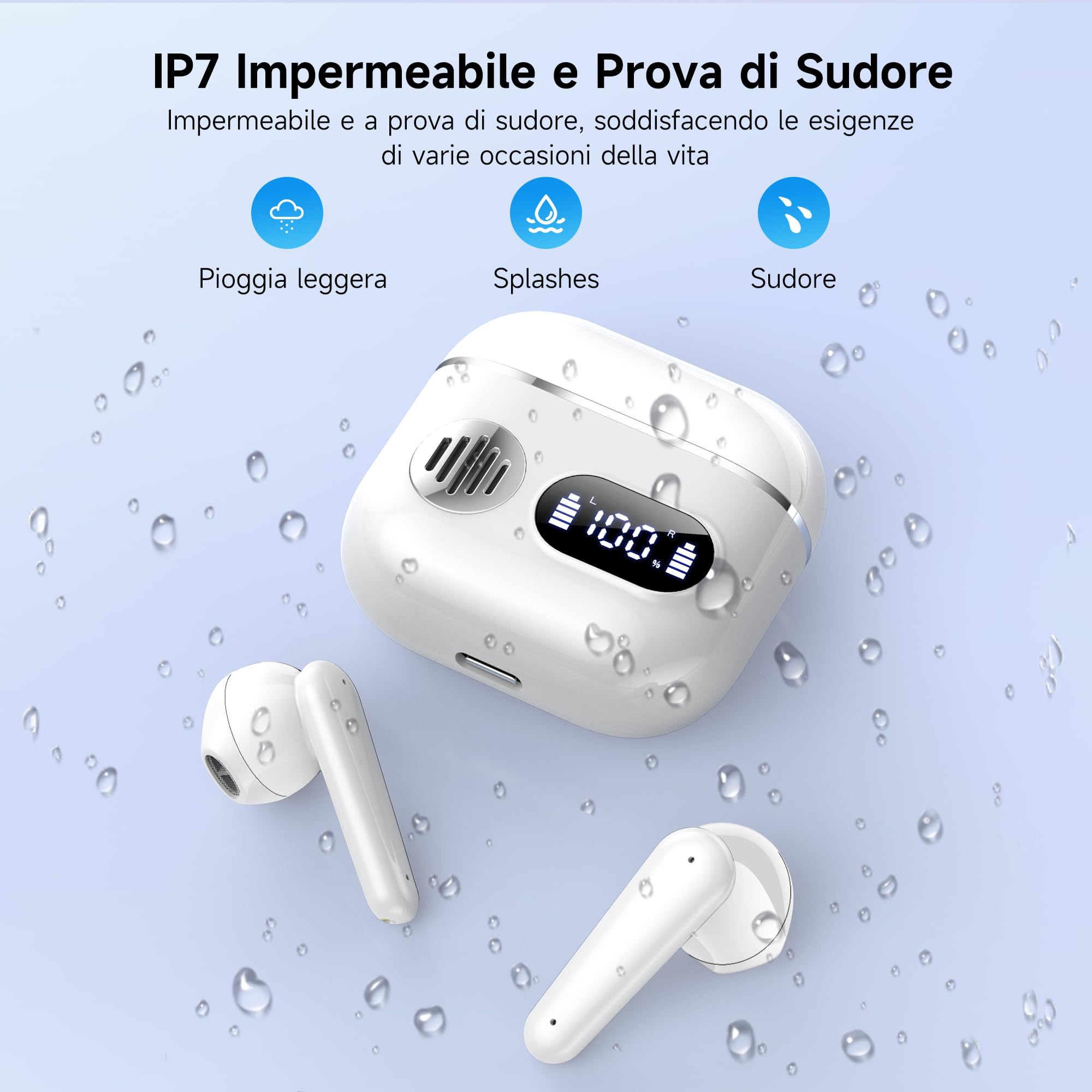 Cuffie Auricolari Bluetooth 6.1 Wireless In Ear con Cancellazione Rumore ENC, 48 Ore Riproduzione, Ceramico Bianco
