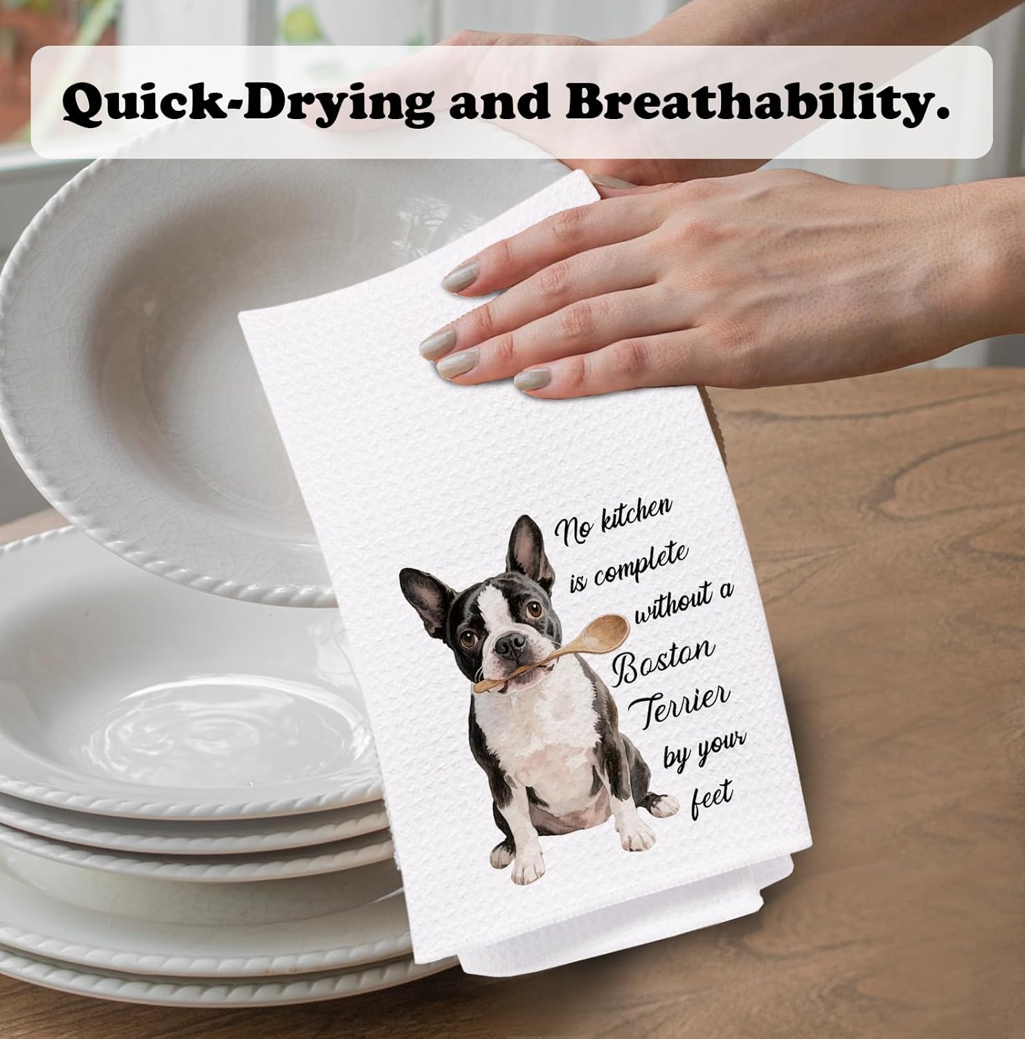 Funny Dog Kitchen Towels - A Kitchen is Not Complete Without A Boston Terrierr Dish Towel,Can I Have A Bite Hand Towels for Home Bathroom Decor,Dog Lovers Gift,16×24 Inch Set of 2 - Image 5