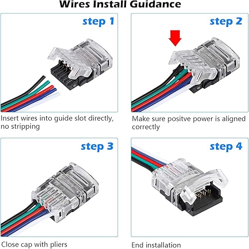 Miniatura 6 de SUPERNIGHT Conectores LED de 5 pines, paquete de 8 para tiras de luces LED impermeables RGBW RGBWW 5050, conexión rápida de tira a cable sin