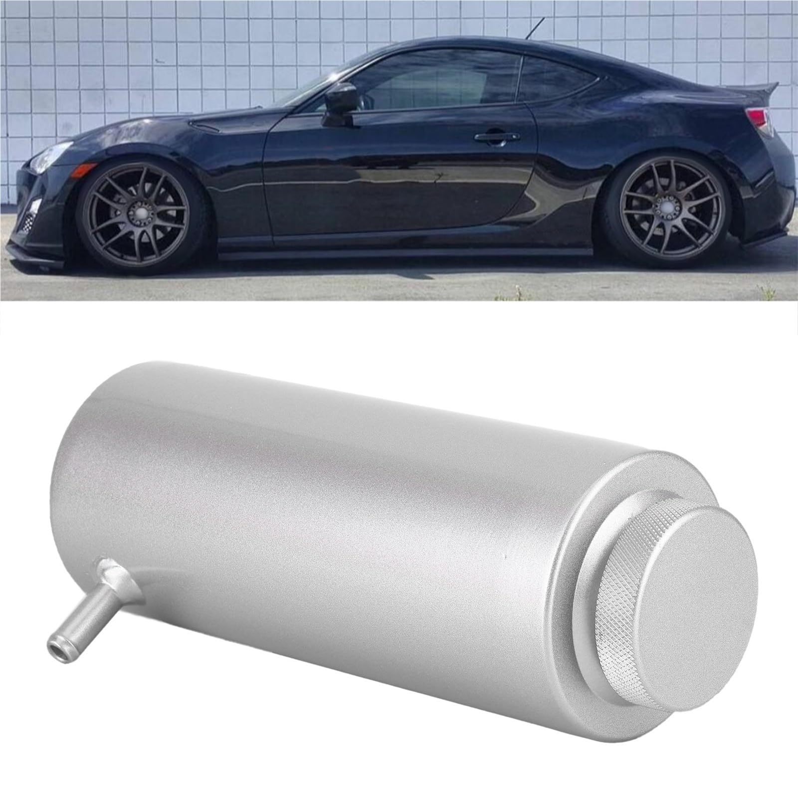 Pojemnik na płyn chłodzący 1 szt. Uniwersalny aluminiowy zbiornik na olej samochodowy 0,8 l, wyrównawczy płynu chłodzącego, przelewowy(Sliver)