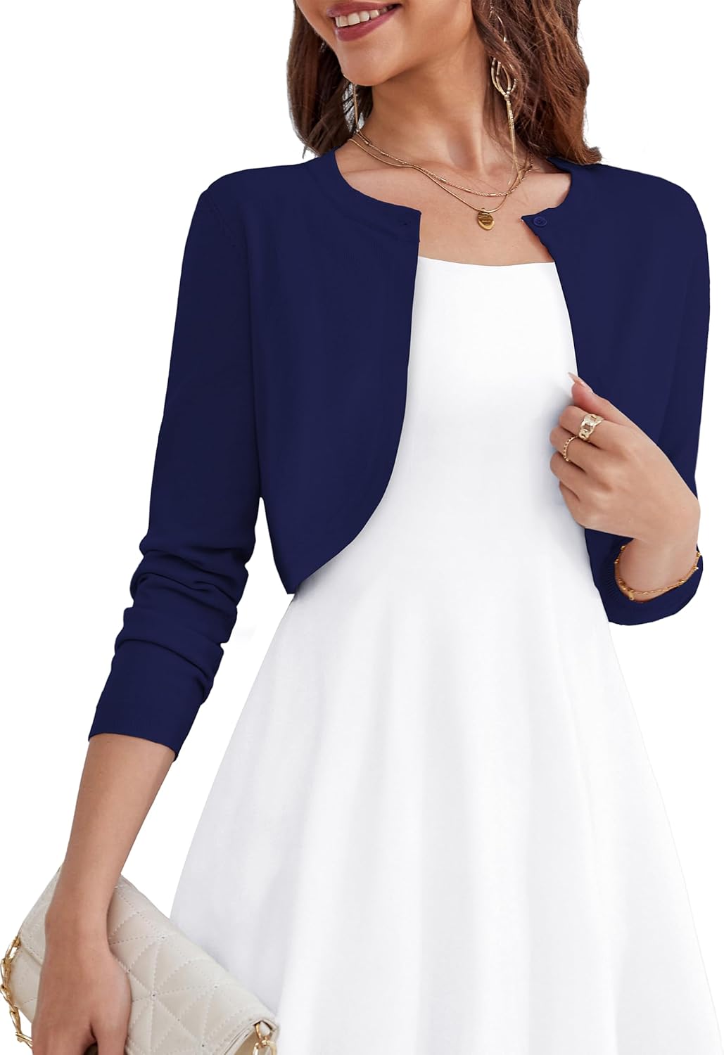 OmicGot Women's Long Sleeve Cardigan Knit Sweaters Cropped Open Front Bolero Shrug for Dresses S-XL