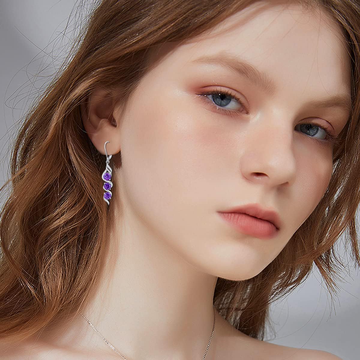 5mm Round Cut Gemstone Leverback Earrings 925 Sterling Silver 3 Birthstones Dangle Earrings Jewelry Gifts for Anniversary Women Gifts (Gift Box) - Image 4