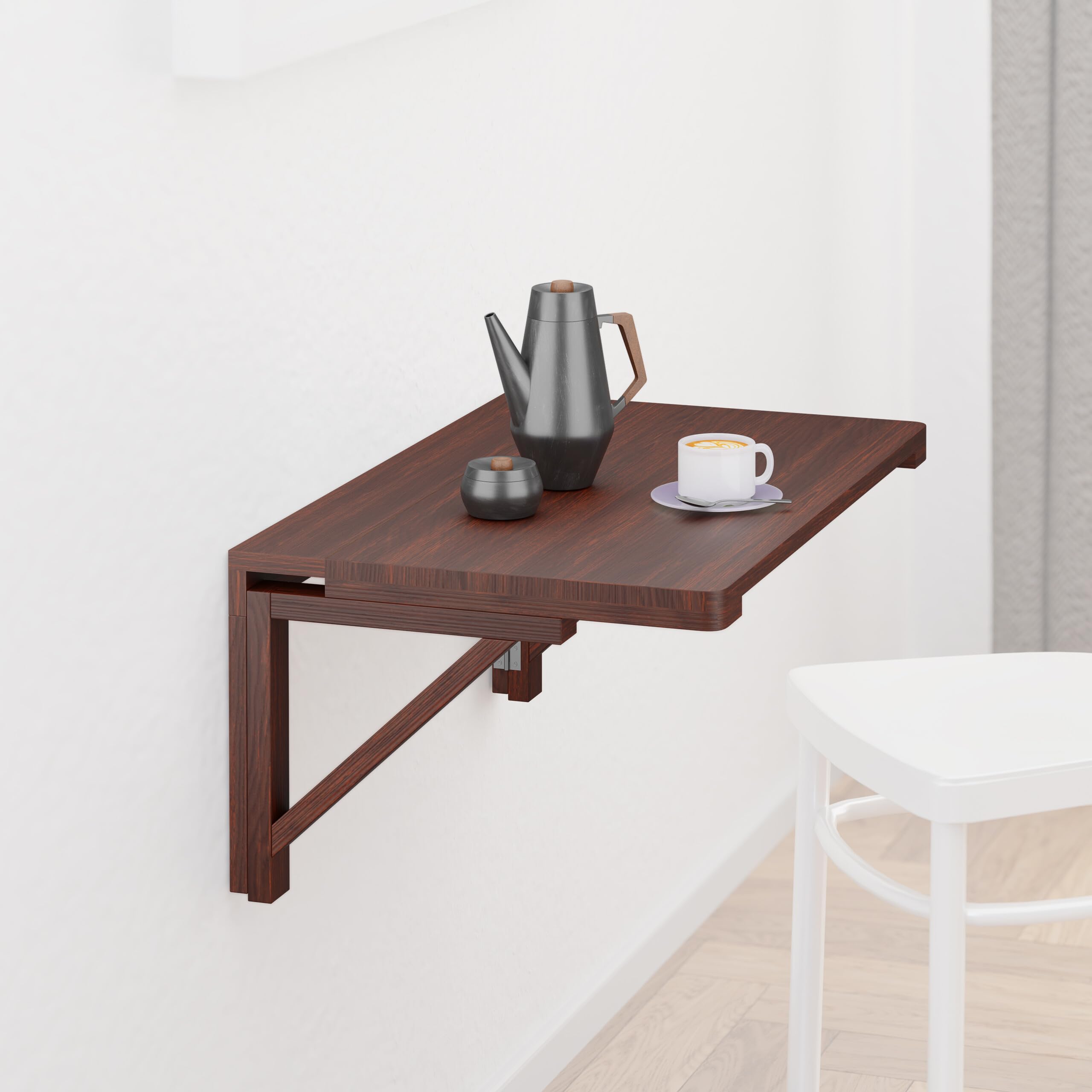 Relaxdays Tavolo a Scomparsa da Muro Cucina, Tavolino Pieghevole, Scrivania in Legno da Parete, LxP: 60x40 cm, Marrone