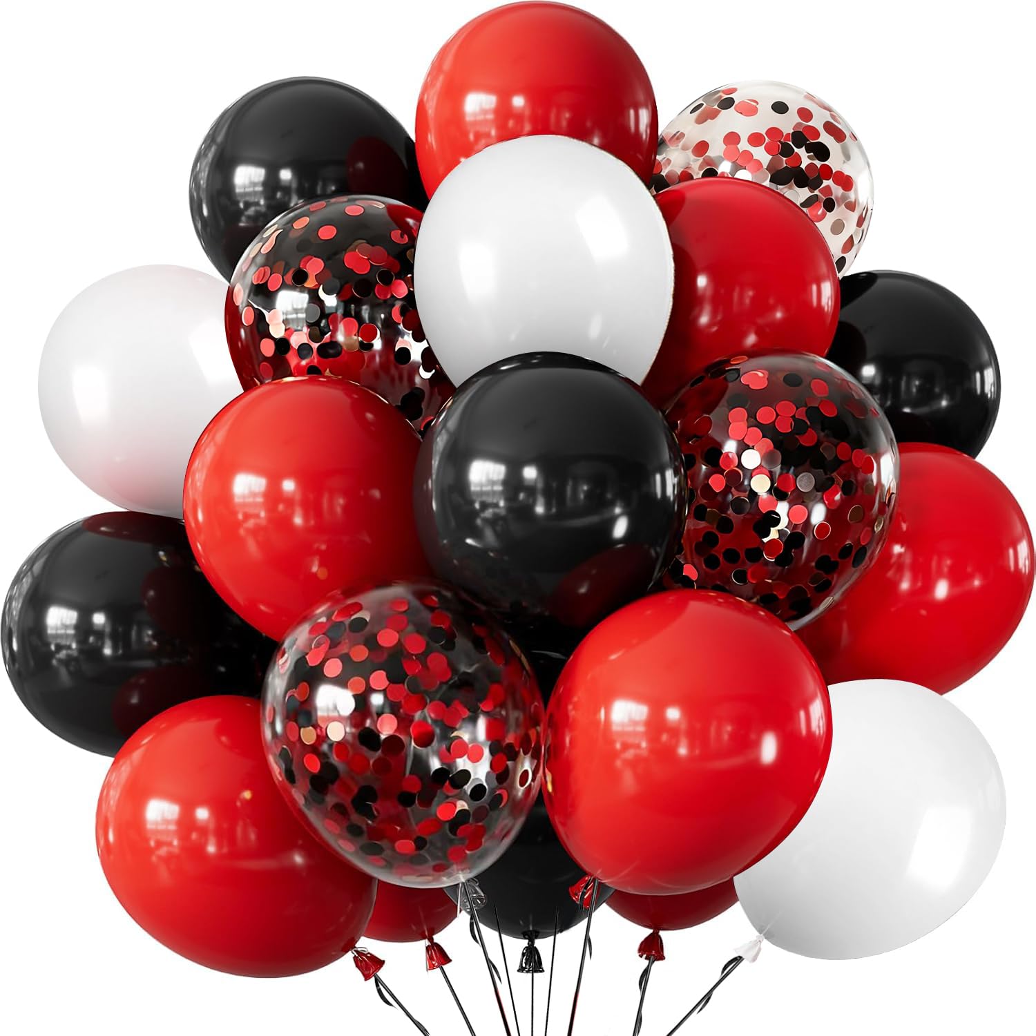 Black Red White Latex Balloons, 60pcs Matte Red Black White Balloon with 12 Inch Confetti Helium Balloon for Boys Men Birthday, Baby Shower, Graduation, Retirement, Casino, Poker Card Party Decoration