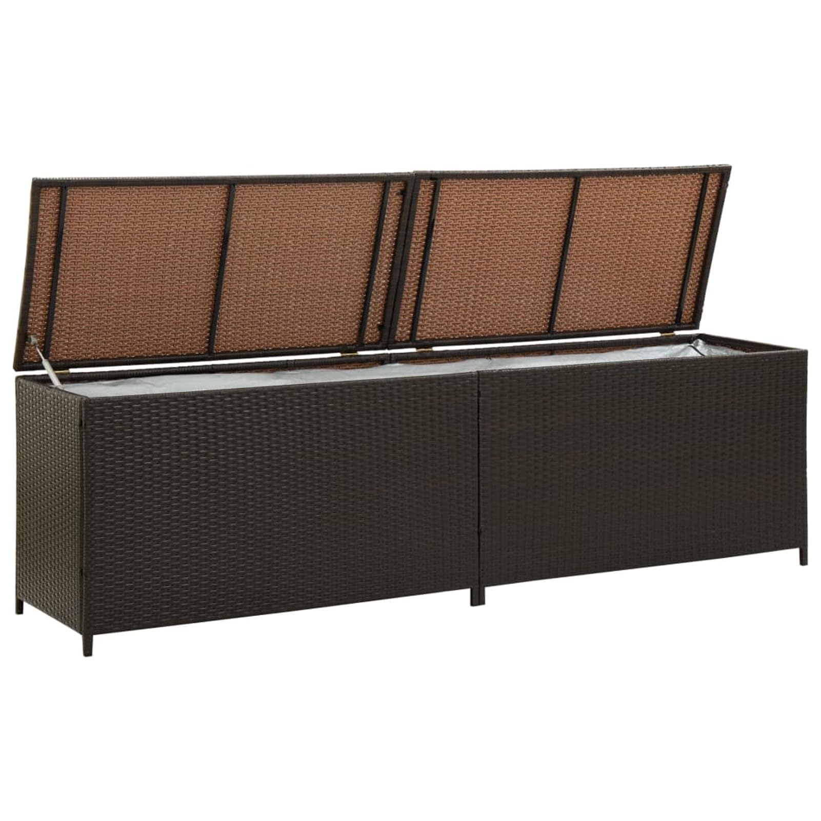 Homgoday Aufbewahrungsbox für den Garten, Truhe für den Außenbereich, Sitzbank für den Außenbereich, mit Aufbewahrungsbox, aus Polyrattan, 200 x 50 x 60 cm, Braun