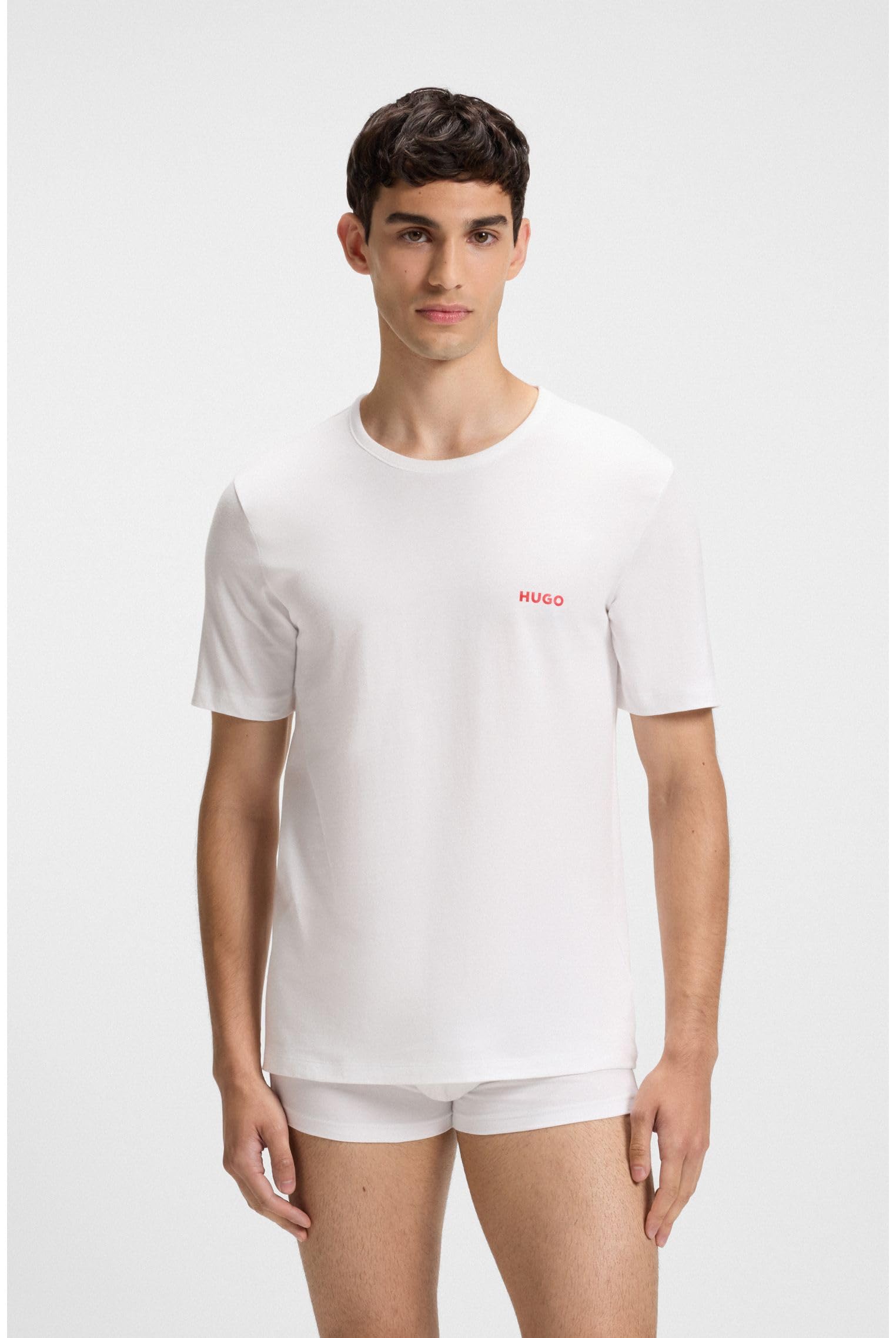HUGO Męski T-shirt RN Triplet P, trójpak, z bawełny, z logotypem, White100, XS