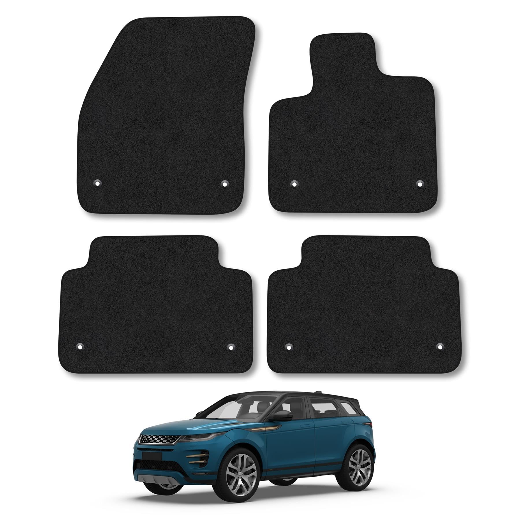 Land Rover Range Rover Evoque (2019+) [Auto] Car Mats Accessories Tailored Fit Carpet Floor Mats Non Slip Black Trim Full Compatible Accessory Front Rear Set Anti Slip Granulated Backing Clips