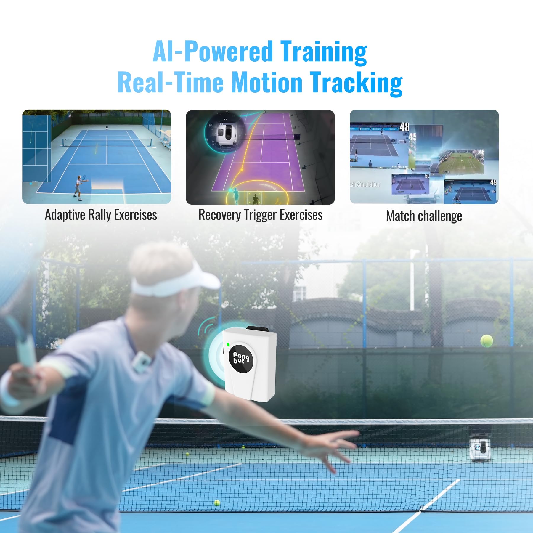 PONGBOT Macchina per palline da tennis, app e telecomando, trapano personalizzato, capacità di 150 palline, max 80 mph, 8+ ore di resistenza, doppio motore per Topspin e Backspin