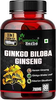 Humming Herbs Ginkgo Biloba Ginseng 3-in-1 — Ginkgo Biloba Leaf Extract (24% Flavone Glycosides), Korean Ginseng (10% Ginsenosides), Siberian Eleuthero — 90 Veg Capsules