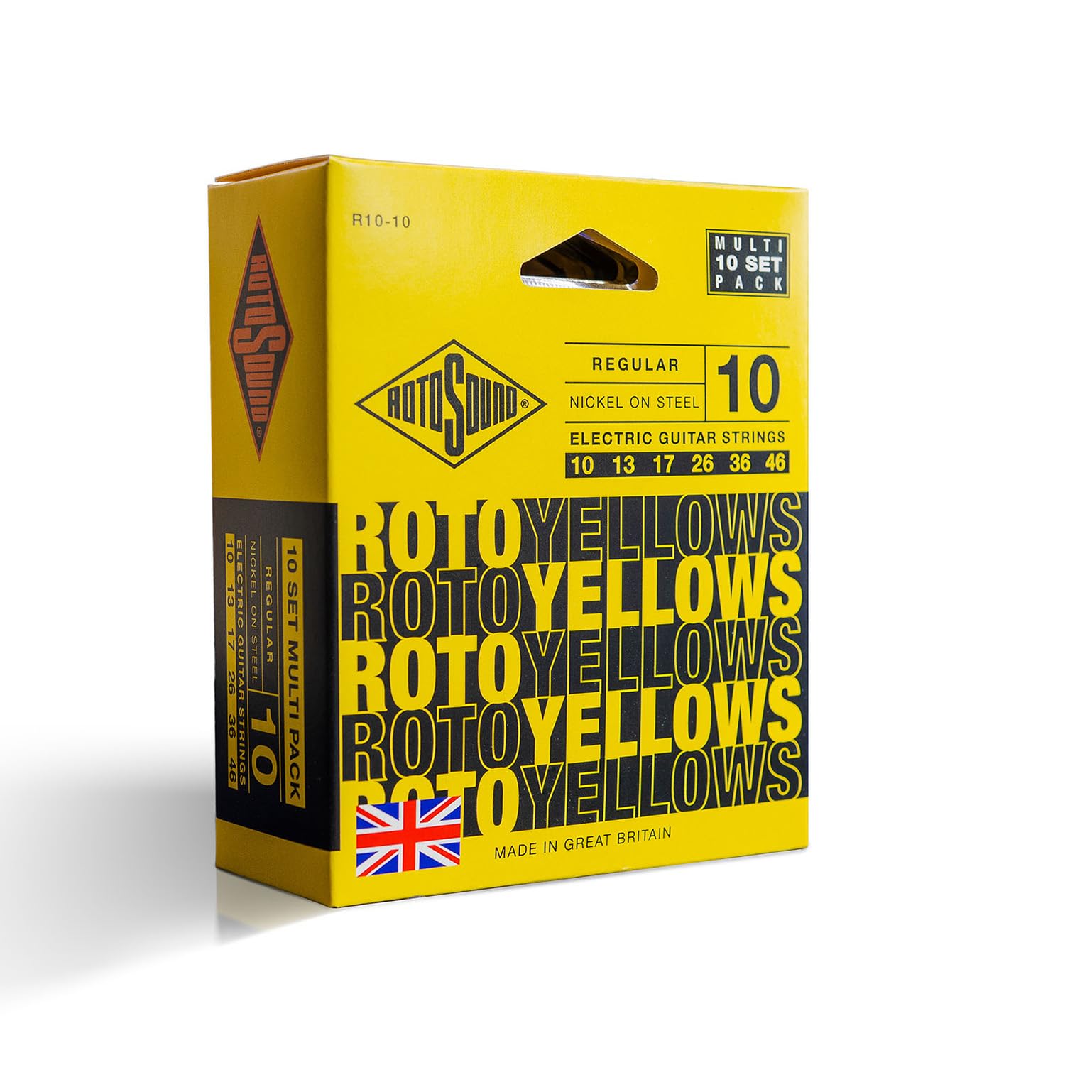 Rotosound 'Roto Yellows' 10-46 Ten Set Multipack. Regular Gauge Nickel Electric Guitar Strings (Pack of 10), R10-10