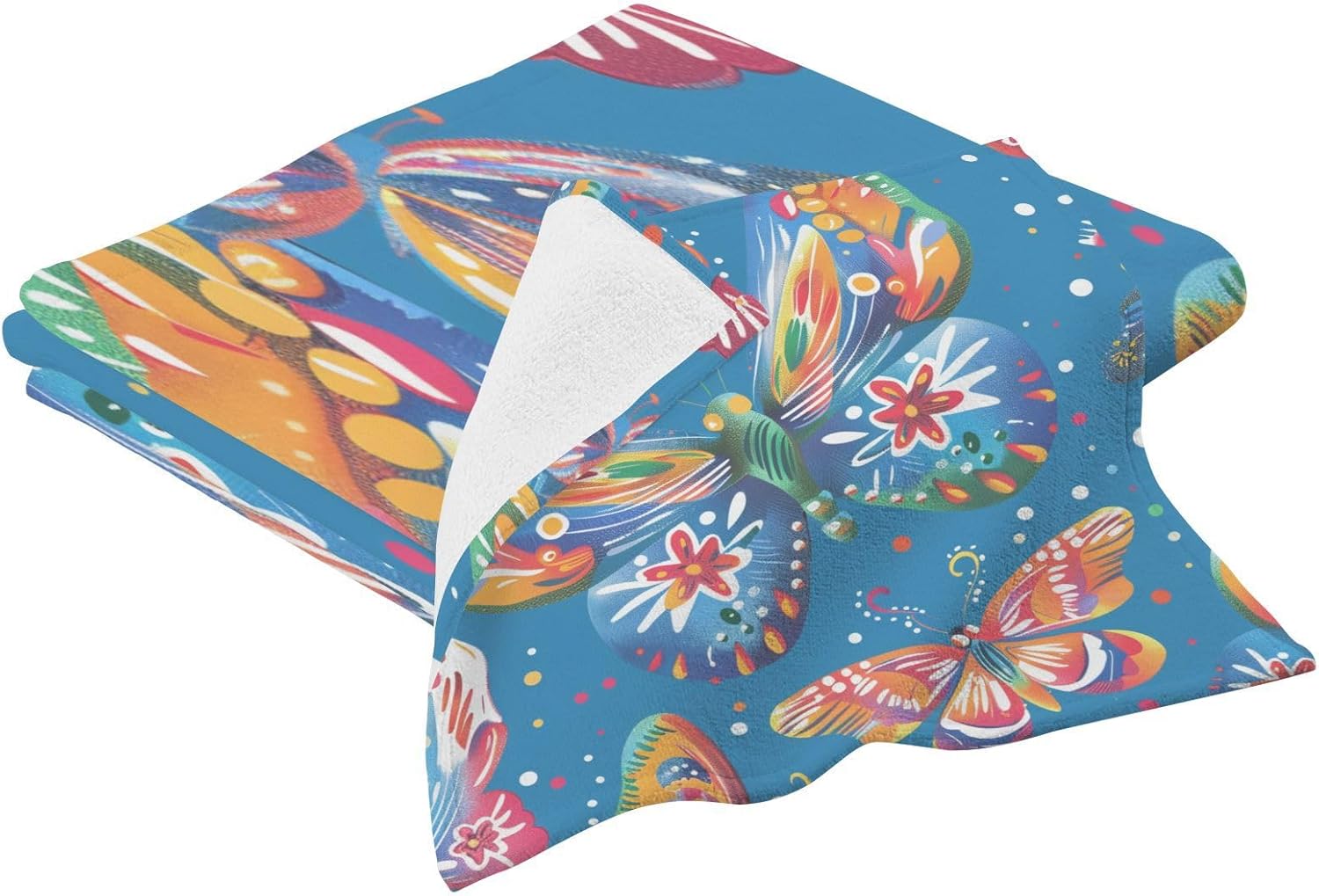 Hand Towels Premium Soft and Highly Absorbent Blue Butterfly 2 Pcs Towels for Bathroom Set 100% Cotton Decorative Face Towels