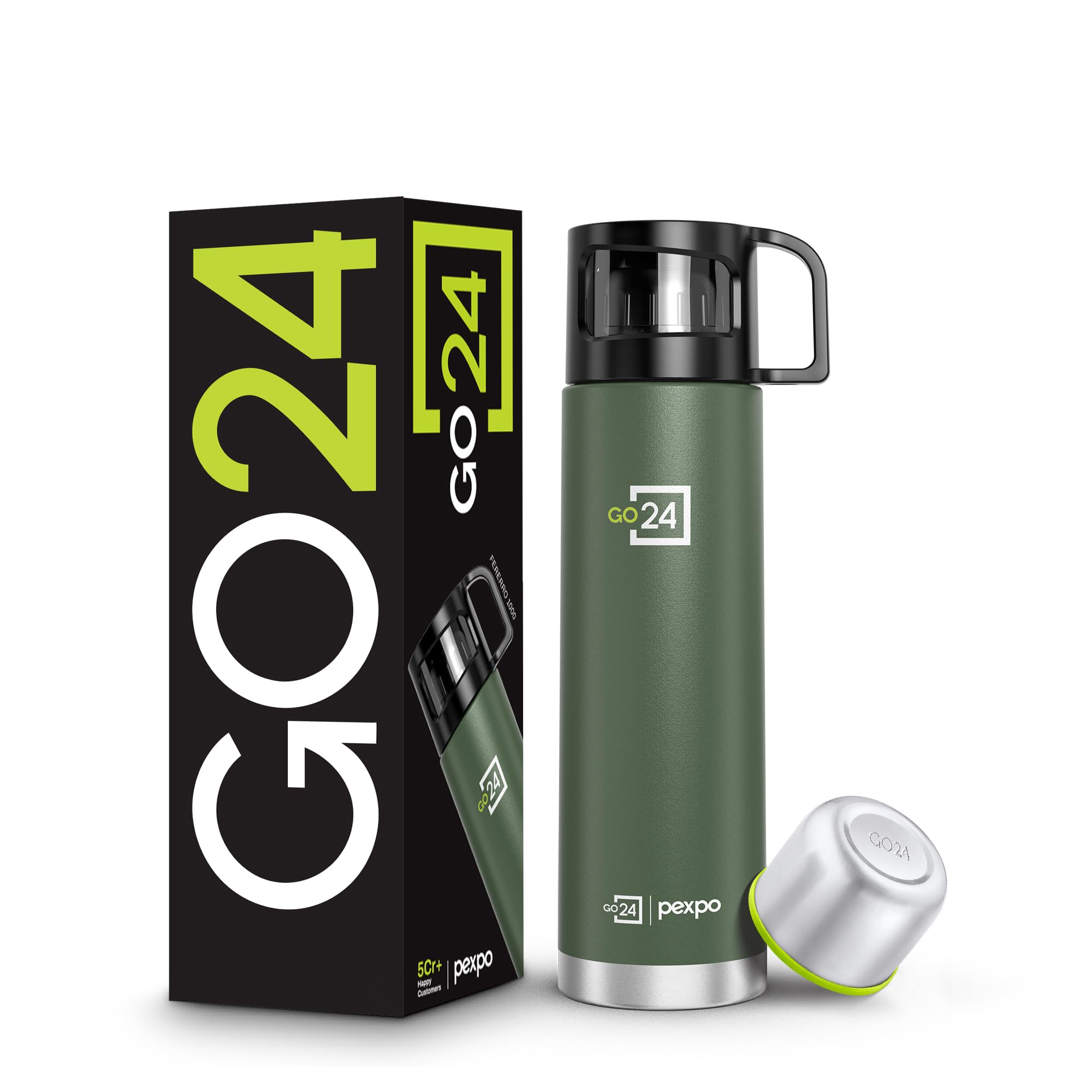 Go24 pexpo Stainless Steel Water Bottle Fererro Military Green 1000ml