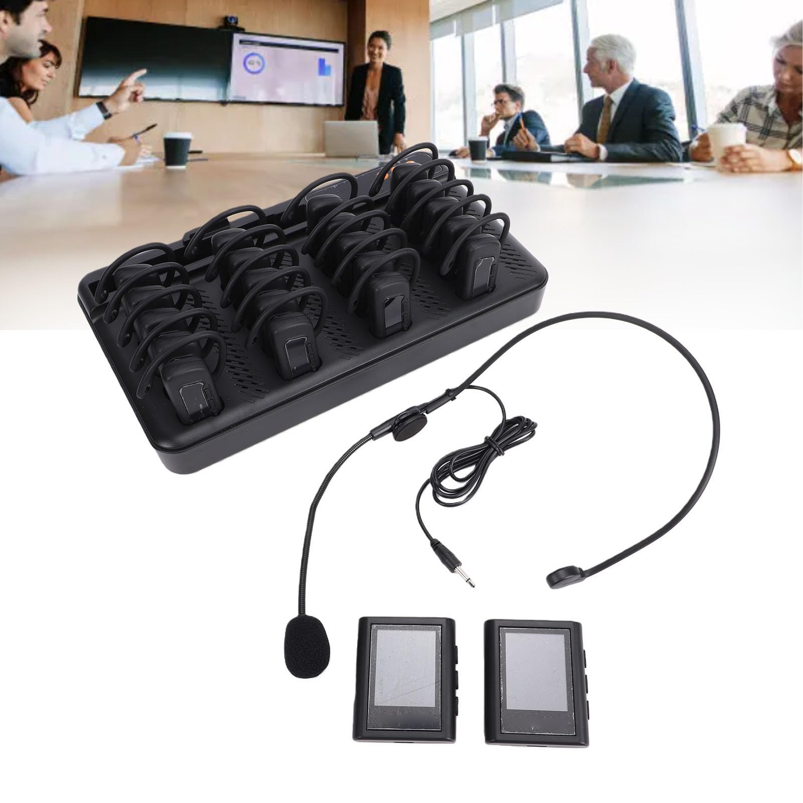 regime di Guida Turistica Wireless con 2 Trasmettitori e 20 Ricevitori, Suono Chiaro Fino a 200 M di Distanza, Riduzione Digitale del Rumore per Impianti Scolastici (Spina europea)