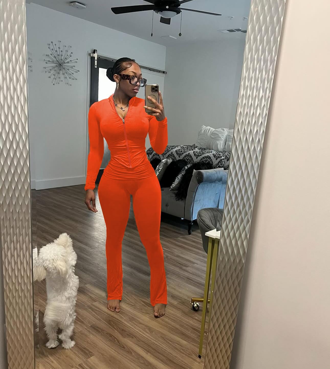 Nimsruc Two Piece Outfits For Women Workout Set Long Sleeve Tracksuit Zip Up Sweatsuits - Image 3