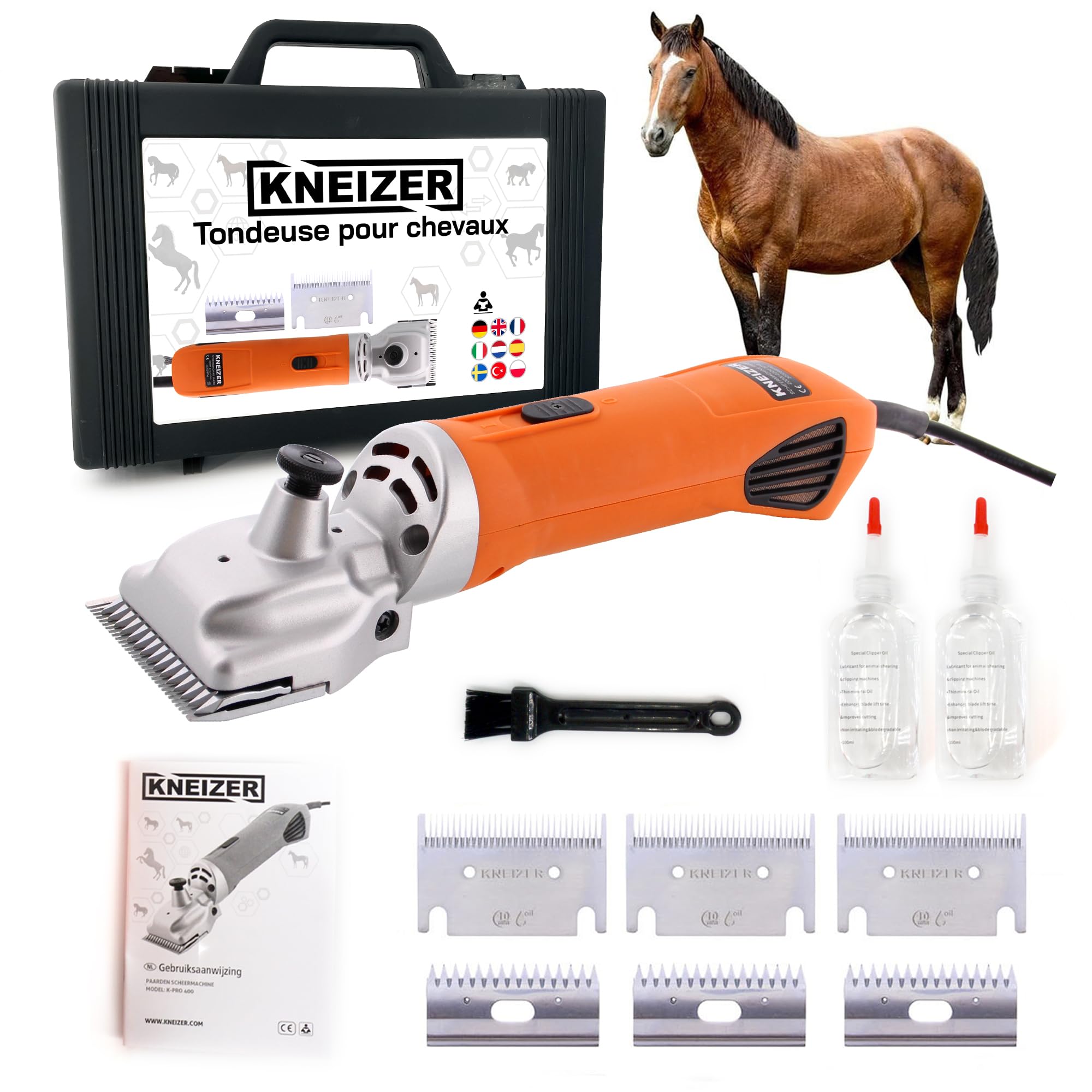 Tondeuse Cheval KNEIZER Kit Complet Lames Interchangeables Silencieuse Faible Vibration