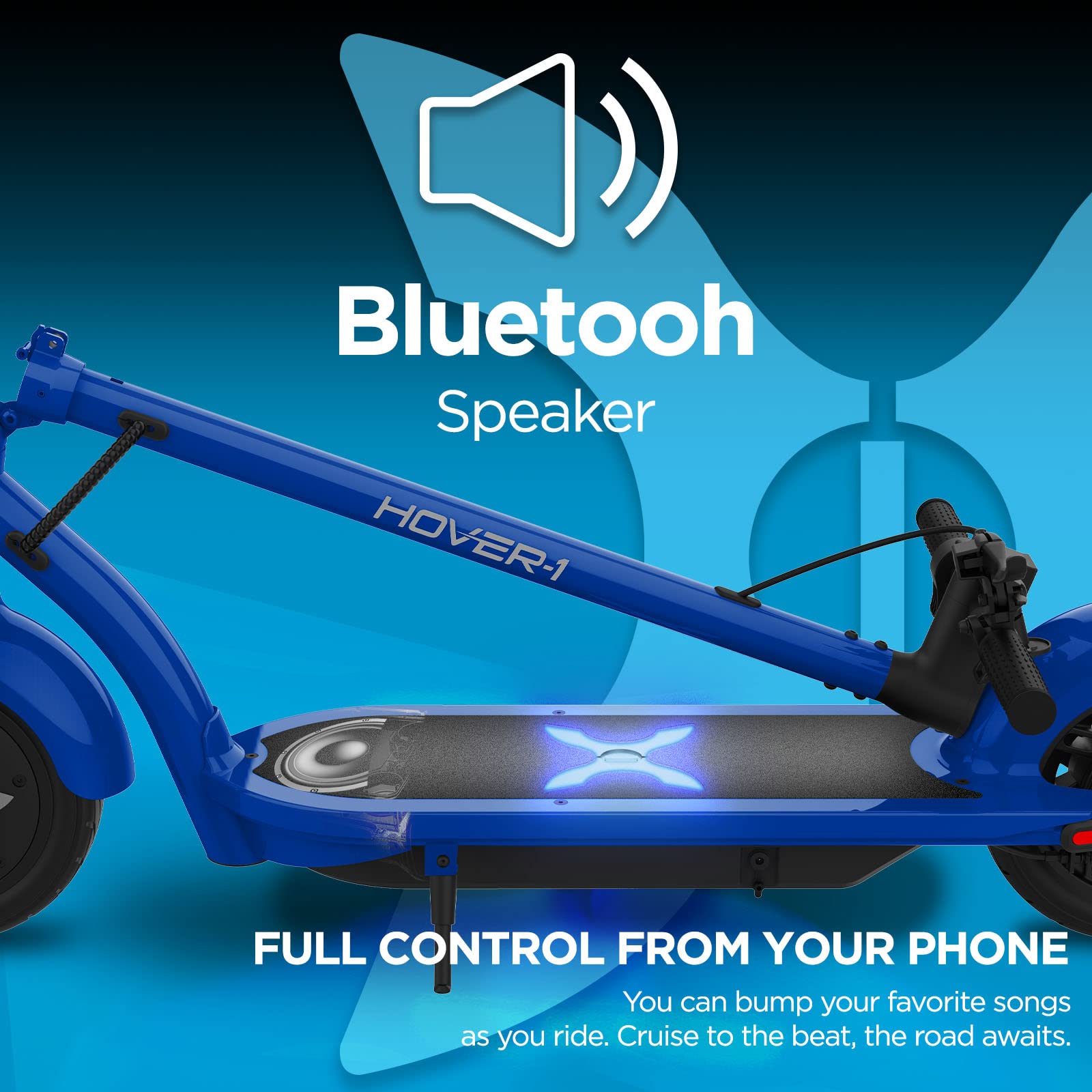 Hover-1 Alpha Electric Folding Scooter | 18MPH, 12 Mile Range, 5HR Charge, LCD Display, 10 Inch High-Grip Tires, 264LB Max Weight, BT Speaker, Certified & Tested - Safe for Kids, Teens & Adults, Blue