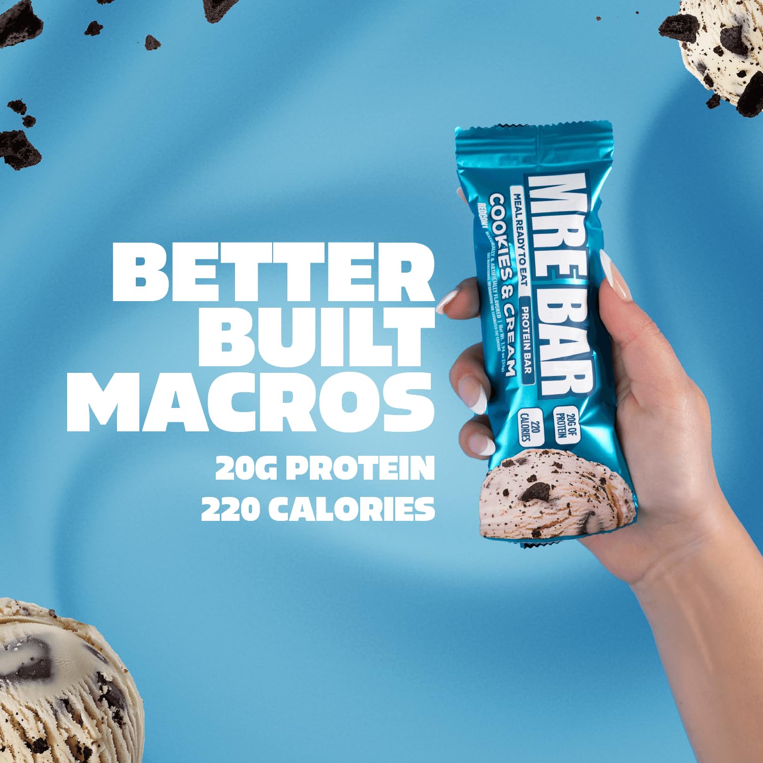 REDCON1 MRE Cookies & Cream Protein Bars - 12 Count Snack Bars for Breakfast or Post-Workout