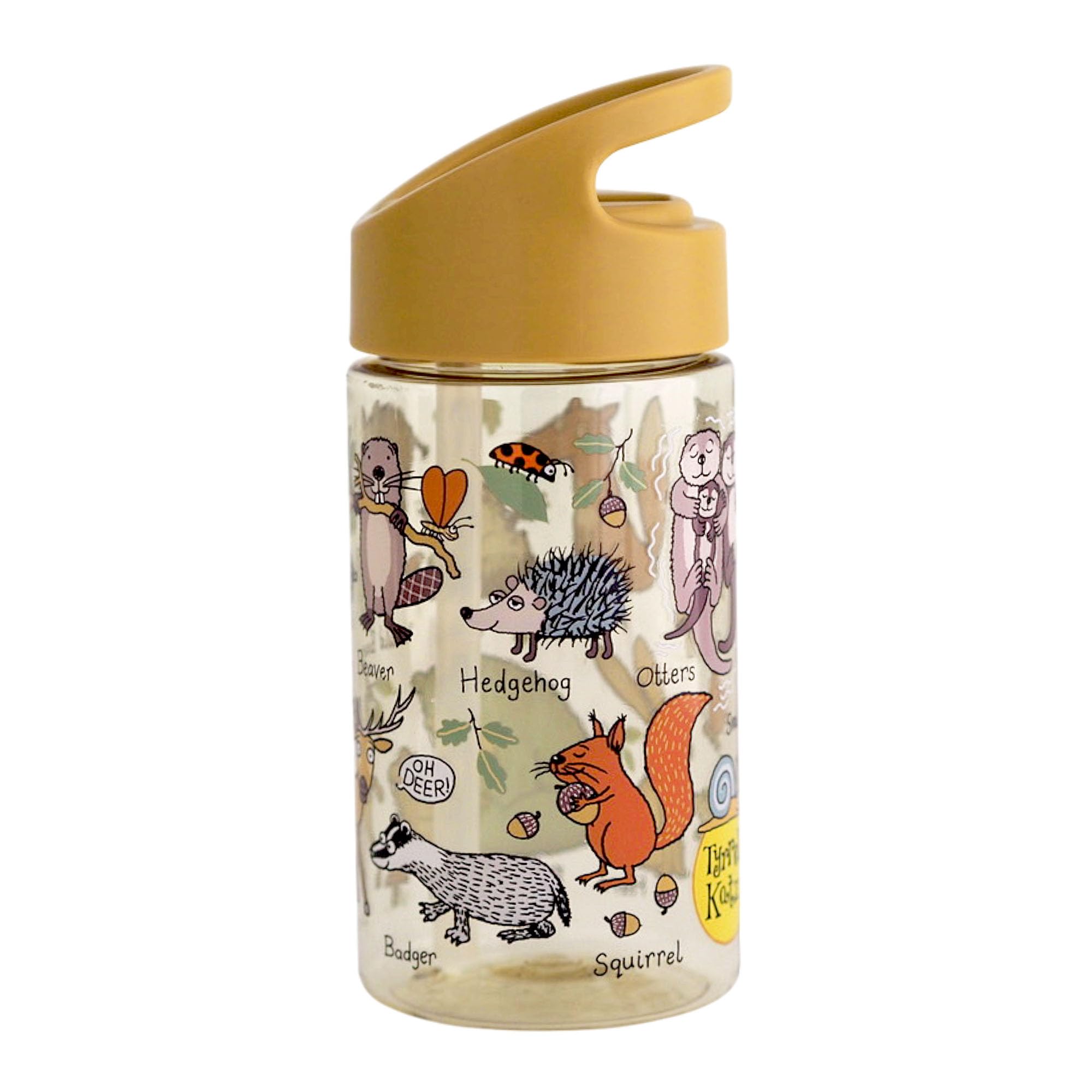 Tyrrell Katz Kids Drinking Bottle with Woodland Print and Straw - Dishwasher Safe Lightweight Sports or School Water Flask - 400 ml