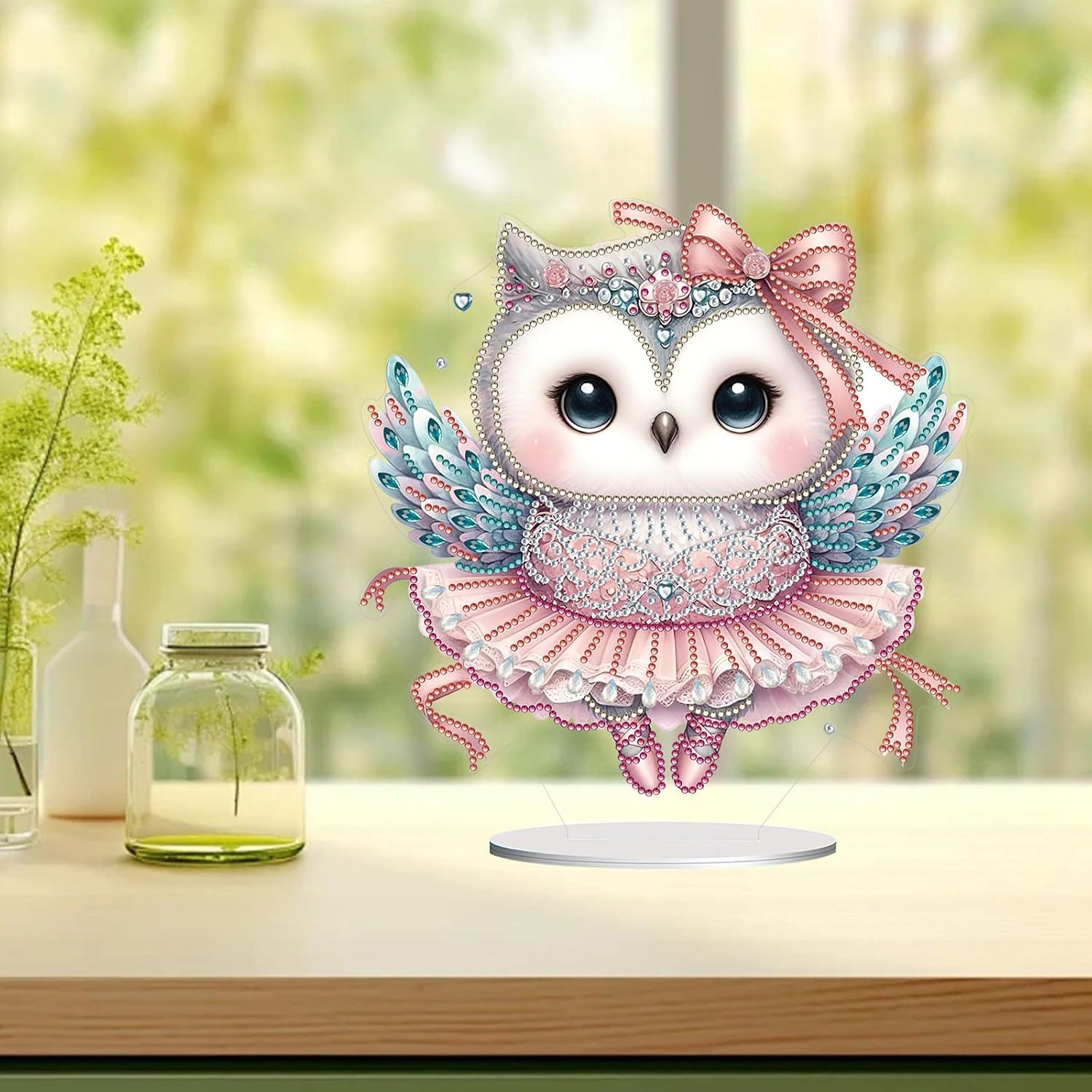 BAYUNOE 2Pcs DIY Diamond Art Painting Desktop Ornament Special Shaped Crystal Diamond Art Decorated Handmade Single Sided Diamond Tabletop Ornaments Home Decor-Owl