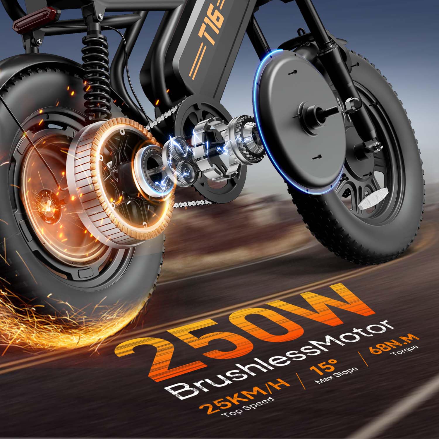 URLIFE de 16" x 3.0 Bicicleta Electrica, Batería Extraíble de 48 V y 13 Ah, Motor Sin Escobillas de 250 W, Autonomía de 100 km, Bici Eléctrica con Doble Suspensión, E Bike para Adultos