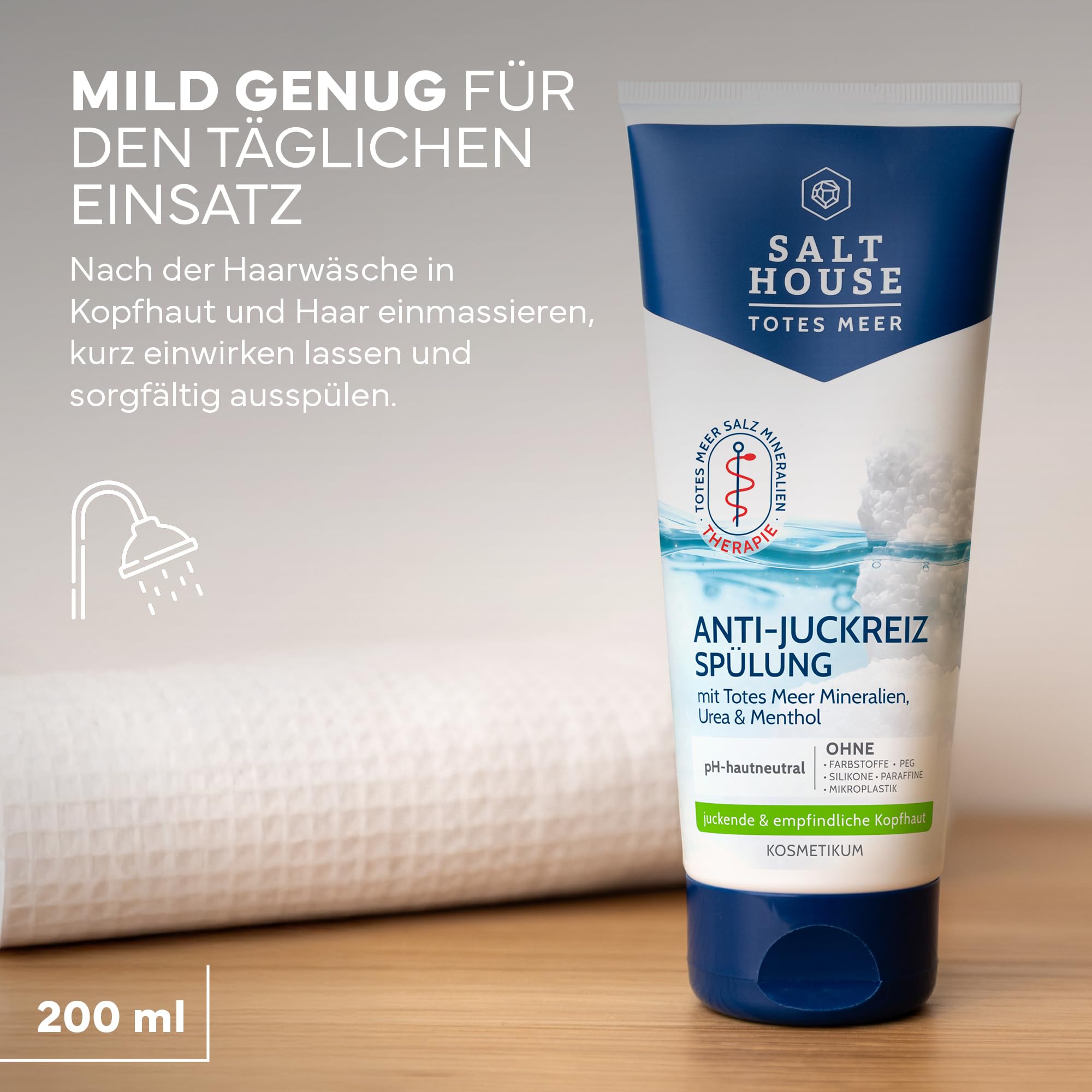 Salthouse Totes Meer Kuracja do Włosów, 200 ml | Zawiera mocznik i pantenol, zapewnia gładkie włosy, w przypadku swędzących i wrażliwych włosów – poprawia rozczesywanie