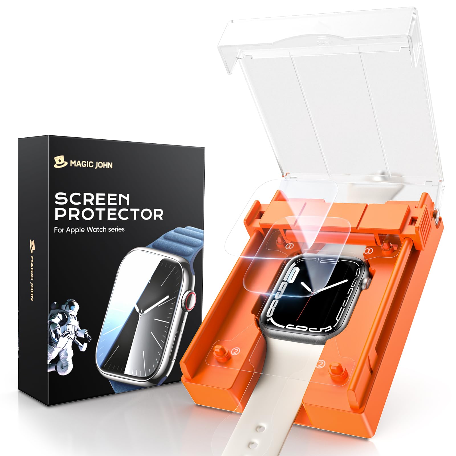 MAGIC JOHN 2 Pack for Apple Watch Series 9/8/7 45MM Screen Protector, [Automatic Align Tech] Self-Healing Flexible EPU Film for iWatch Series 9/8/7, HD Transparent, Anti Scratch, Bubble Free