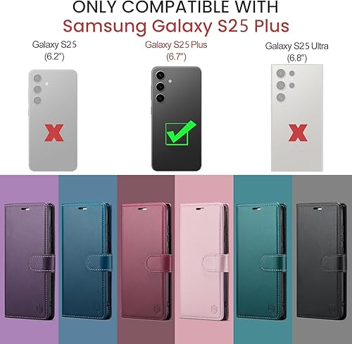 Miniatura 2 de Funda tipo cartera para Samsung Galaxy S25 PlusS25+, bloqueo RFID, tarjetero de crédito, de piel sintética, función atril, funda protectora a prueba