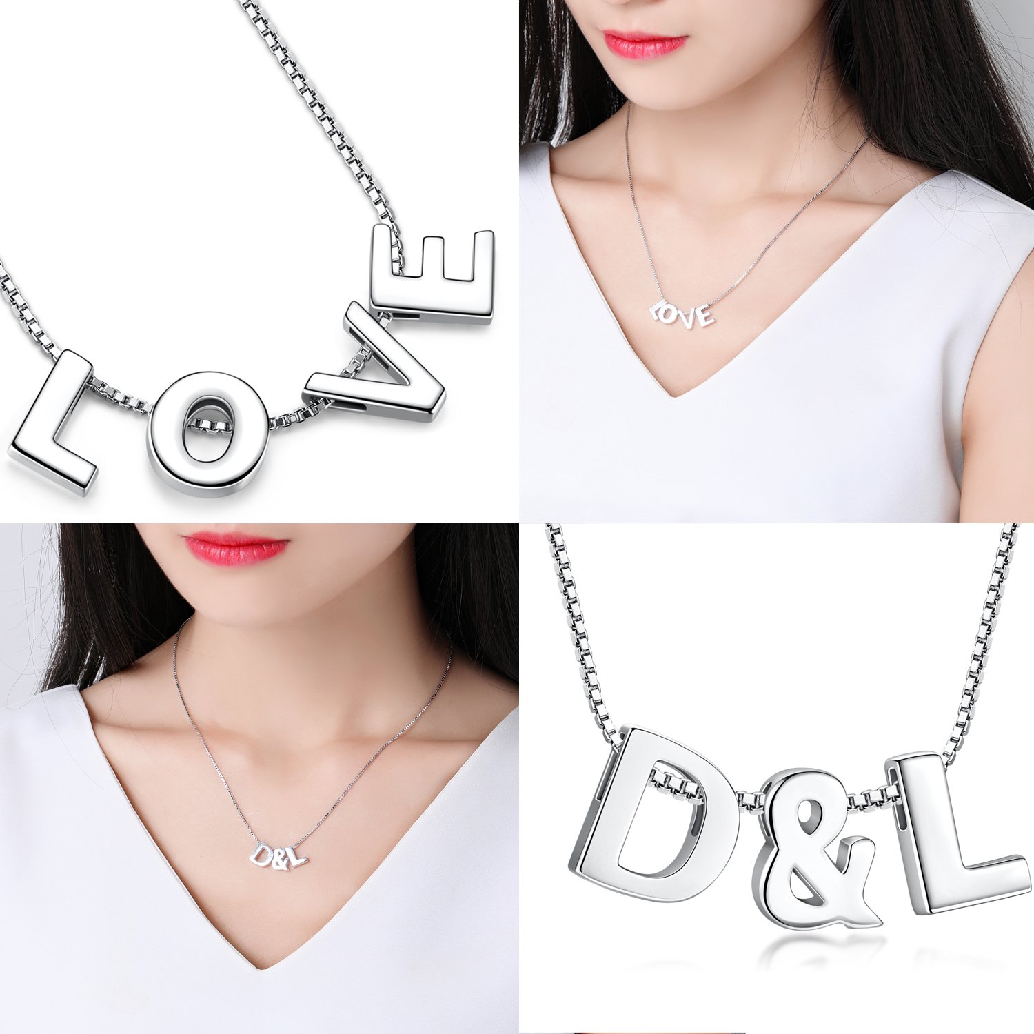 Ciondolo con Iniziale Argento 925 Amore Cuore Simboli & Pendente Personalizzata Alfabeto Nome A-Z Collana Piccolo Catena Donna Uomo