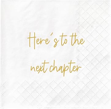 Heres to the Next Chapter Napkins - Good Luck & Congratulation Napkins for Graduation, New Job & Retirement Parties - 30 Pack, 2-Ply, 4.5 x 4.5 in