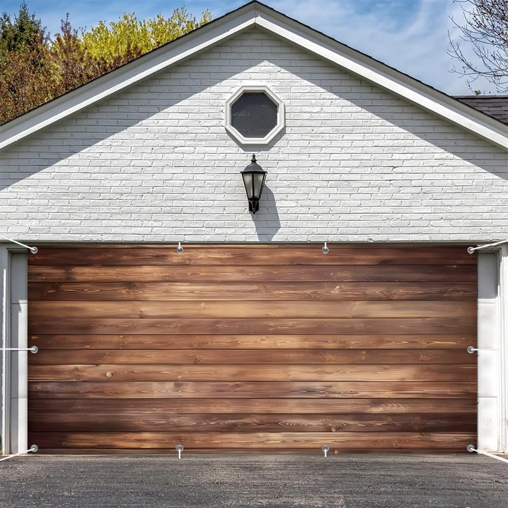 Leowefowa Vintage Wood Backdrop Banner Polyester 16x7ft Restic Brown Wooden Wall Photography Backdrops Retro Wood Board Background Baby Shower Birthday Party Decroations Garage Door Banner