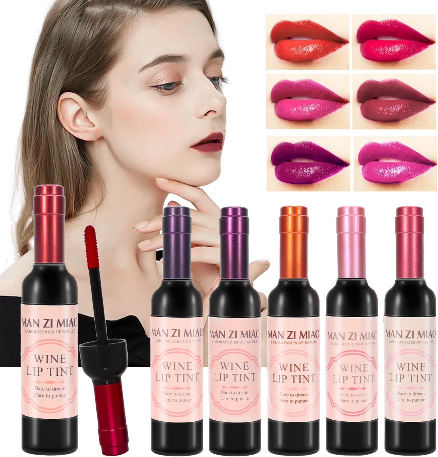 Kit Wine Lip Tint Set 6 Colors Long Lasting Lip Stain with Smudge Proof and Moisturizing Formula Adorable Mini Wine Bottle Lip Gloss Kit an Ideal Gift Set for Women and Girls