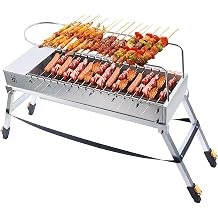 Automatic Flip BBQ Stove Electric Charcoal Grill Stainless Steel Camping Barbecue Machine Sliver USBFolding Size27 * 9.5 * 4.7inch