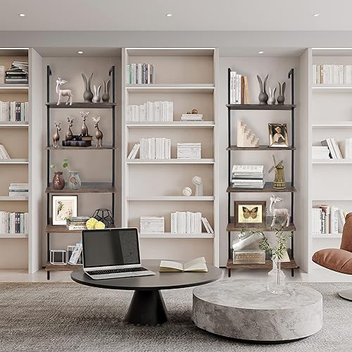 Miniatura 8 de Aboxoo Estantería de escalera 2 piezas, estantería abierta de 5 niveles, estantería de pared de madera, con respaldo abierto, estante de plantas y