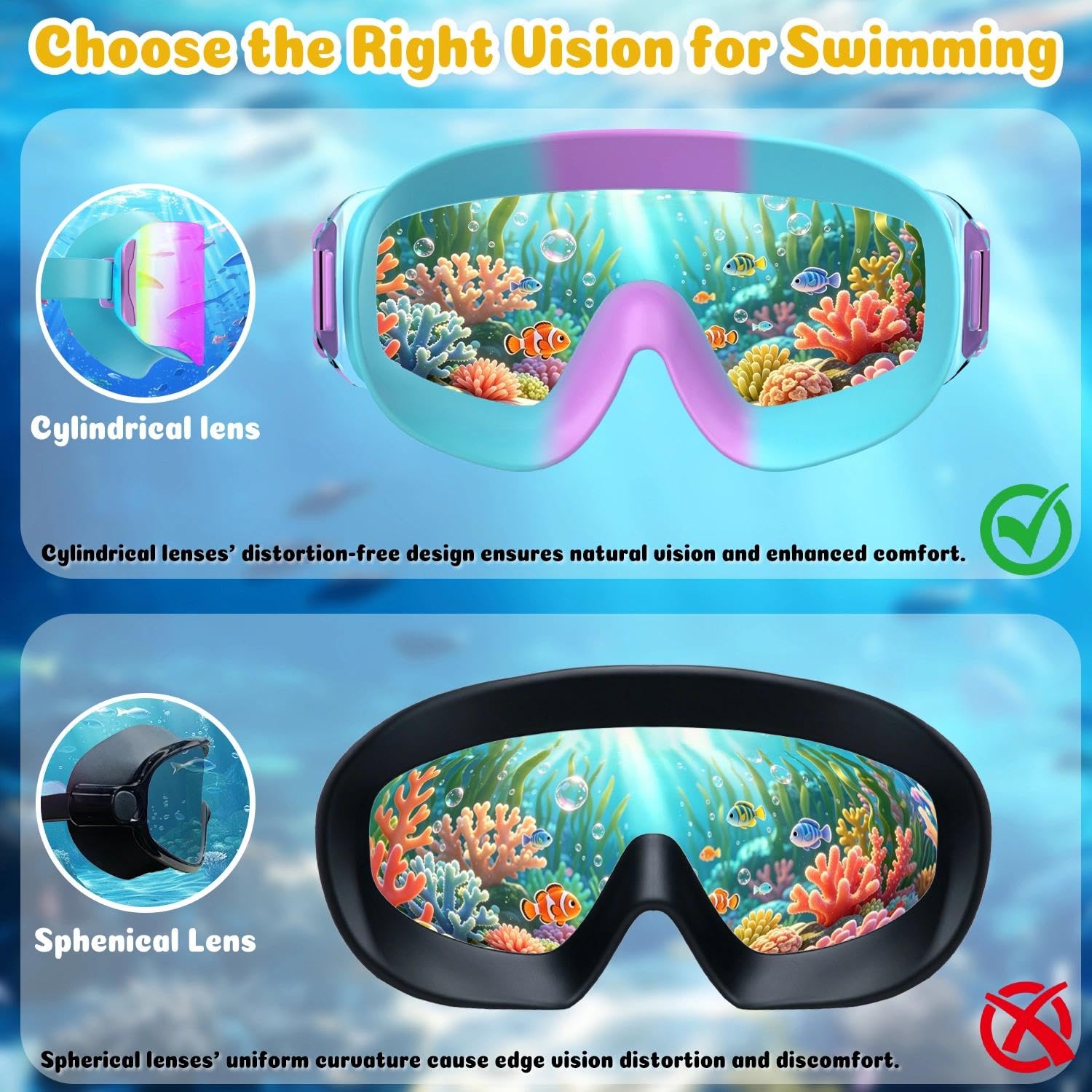 COOLOO 2 Pack Kids Swimming Goggles, Frameless Wide View Kids Goggles, Anti-fog & Anti-UV Goggles kids 4-16 for Girl Boys Youth - Image 7