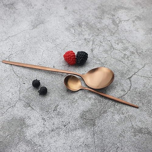 Miniatura 5 de JASHII Juego de cubiertos de oro rosa, 24 piezas de cubiertos de acero inoxidable y cobre, incluye cuchillo, tenedor, cuchara, cucharadita, servicio