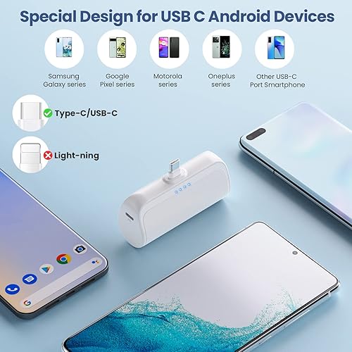 Miniatura 2 de Mini cargador portátil de 5200 mAh, cargador de batería PD de carga rápida USB C, cargador de teléfono portátil para Android, batería ultra compacta
