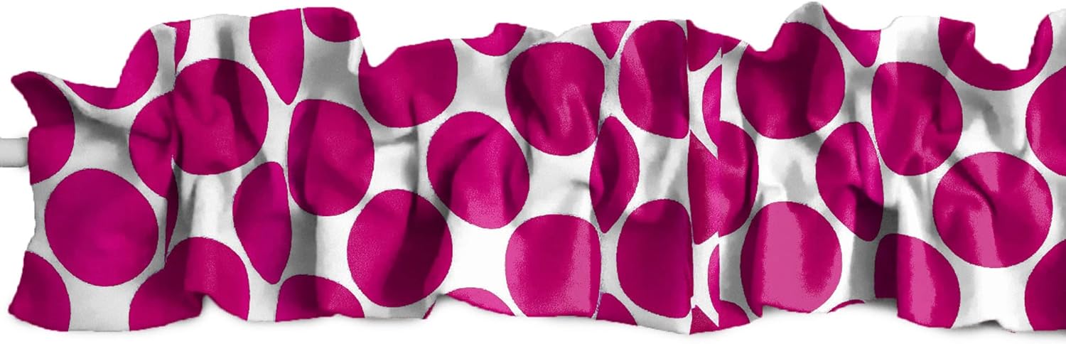 Zen Creative Designs Cotton Large Polka Dots Print Sleeve Topper Window Valance Top Bottom Ruffle Home Décor Bedroom Nursery Kitchen Window (144" Wide x 9" Tall, White on Fuchsia)