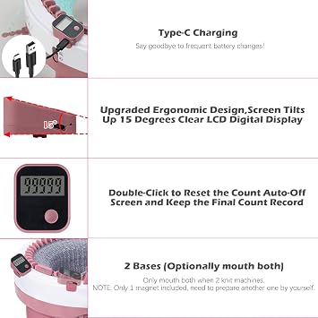 Rechargeable Knitting Machine Counter, Row Counter for Knitting, Suitable for 32, 40 and 48 Needles, Charges Quickly and Install Easily, Knitting Machine Accessories