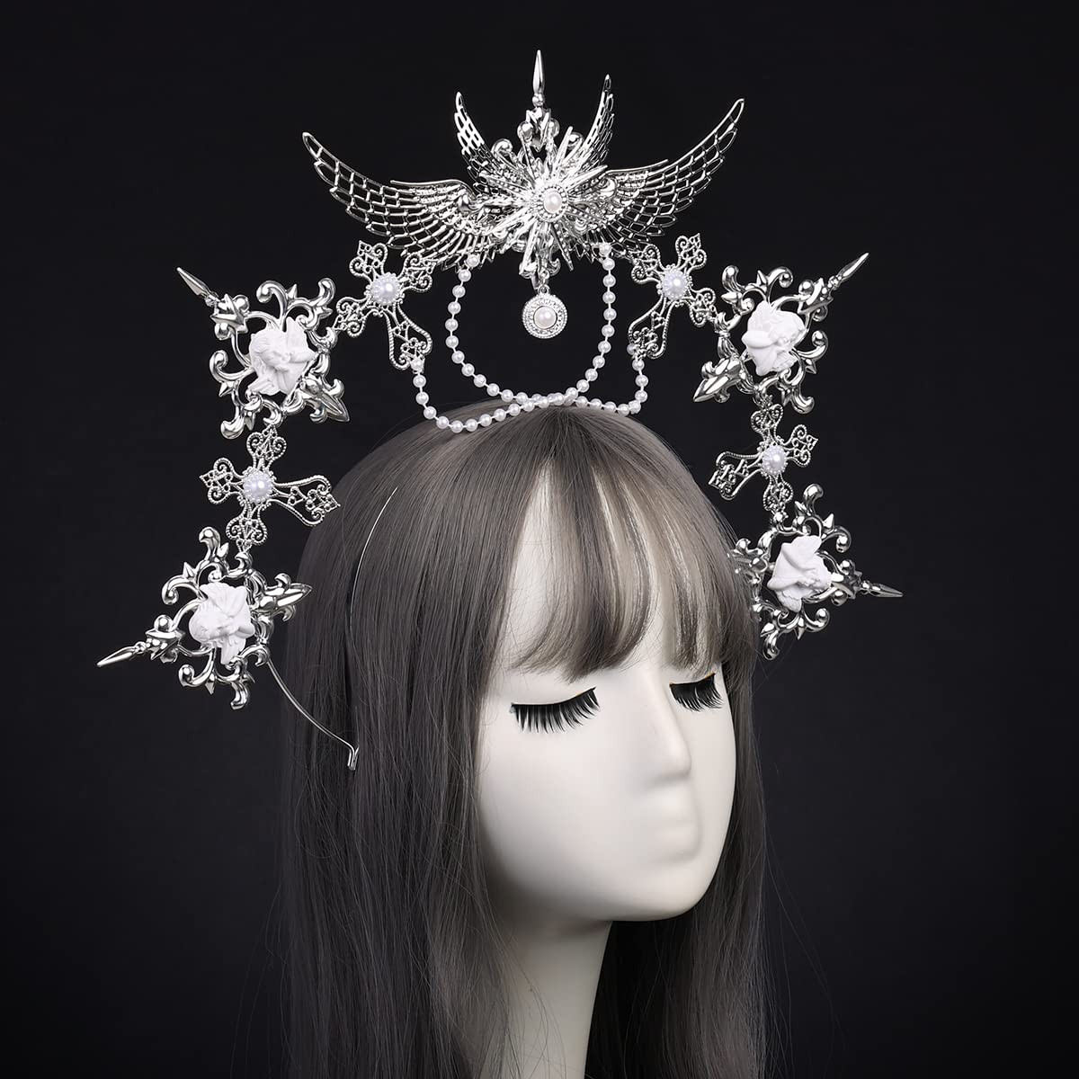 BLESSUME Mary Halo Headband Crown Goddess Women Halloween Costume Headpiece (Silver 5), Style #10 - Image 4