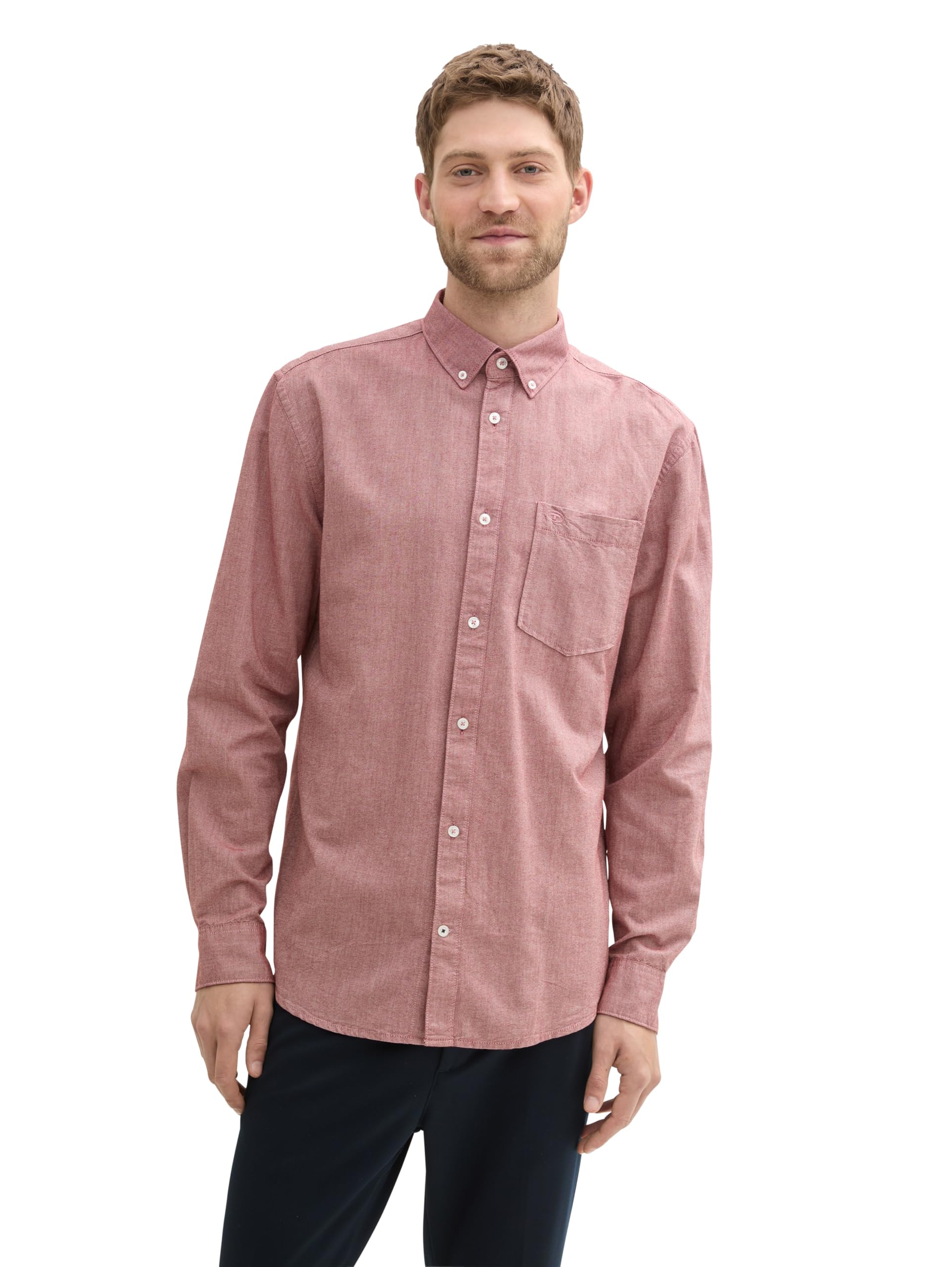 Tom Tailor Herren Regular Fit Hemd mit Logo-Stickerei an der Brusttasche