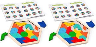 3 otters Wooden Puzzles for Kids, Educational Brain Teaser Game, Shape Sorting Board with Guide Book, Montessori Learning Toys (Pack of 2)