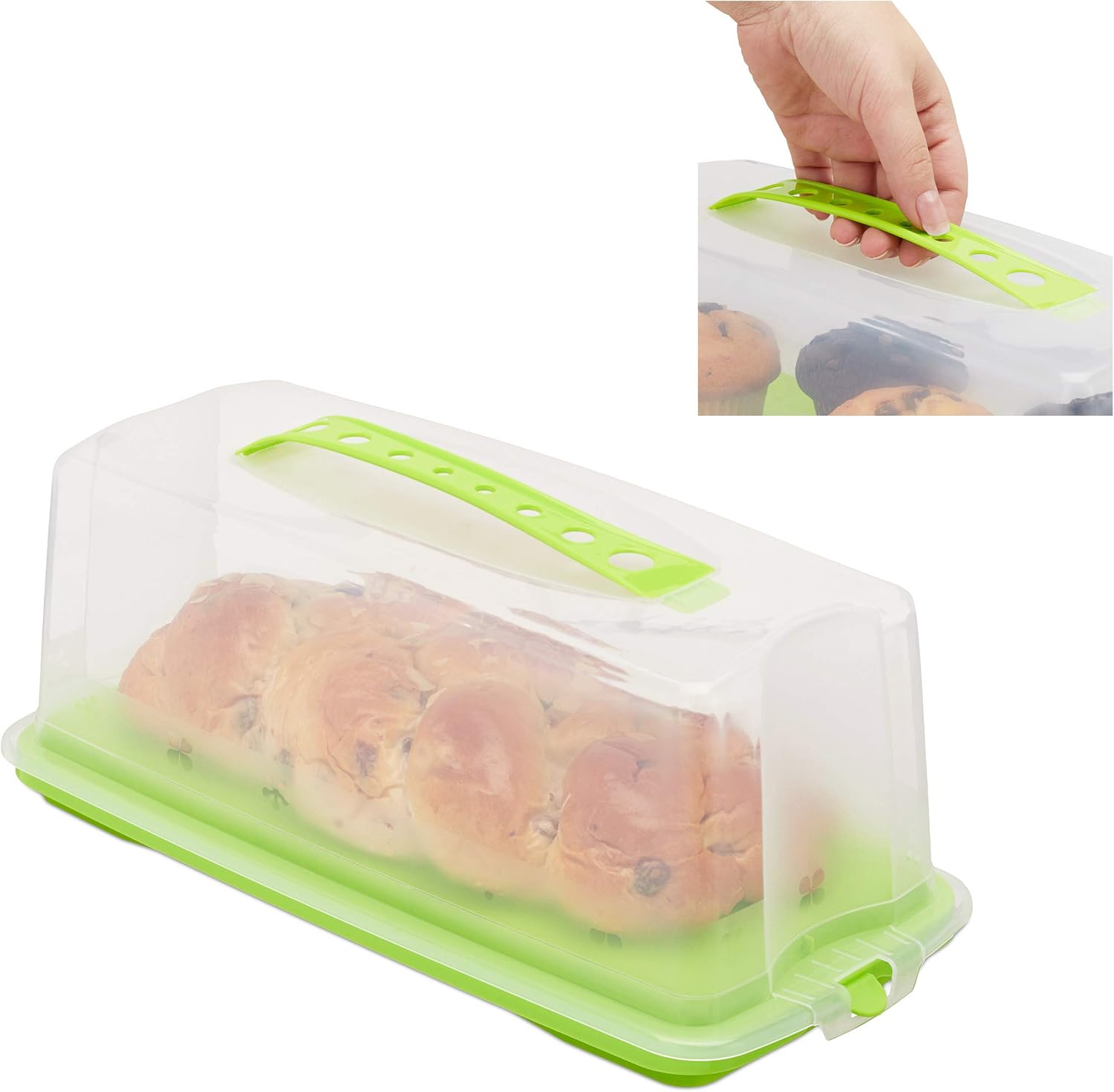 Relaxdays Cake Carrier, Rectangular with Handle and Lid, Transport