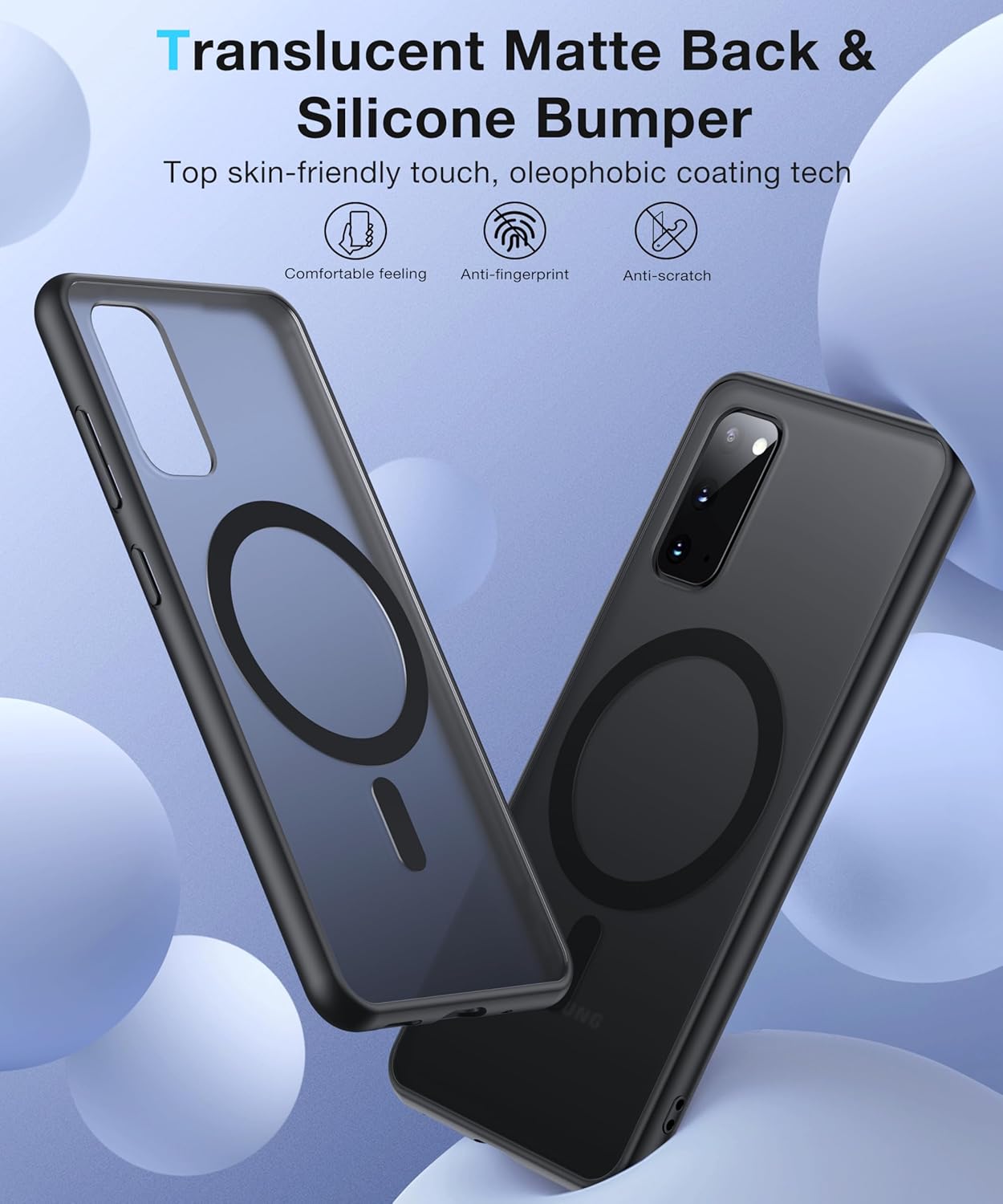 FNDMIL[NO.1 Magnetic]for Samsung Galaxy S20 Case with MagSafe(Not for S20 FE)[Military Shockproof][Translucent Matte][Anti-Fingerprint]Soft Silicone Bumper for Samsung Galaxy S20 Phone Case Slim,Black - Image 2